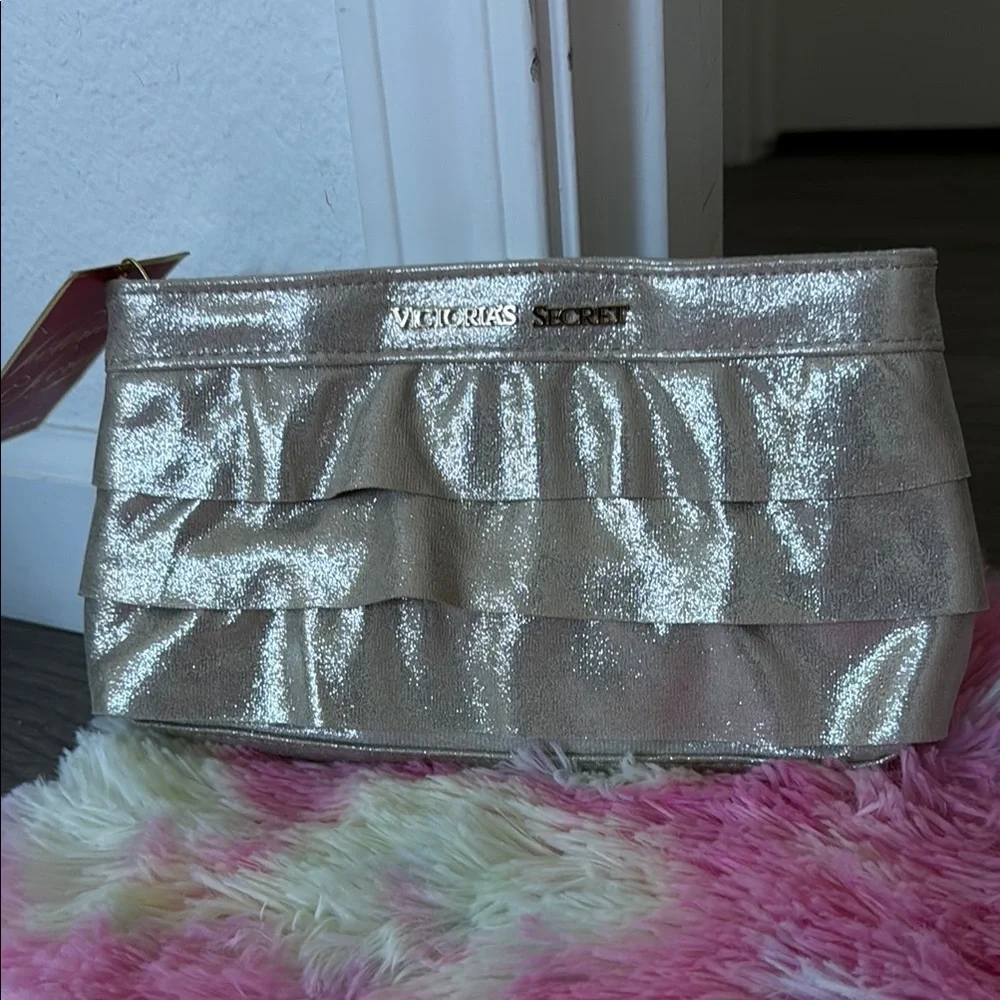 Victoria's Secret Gold Ruffled Cosmetic Bag
